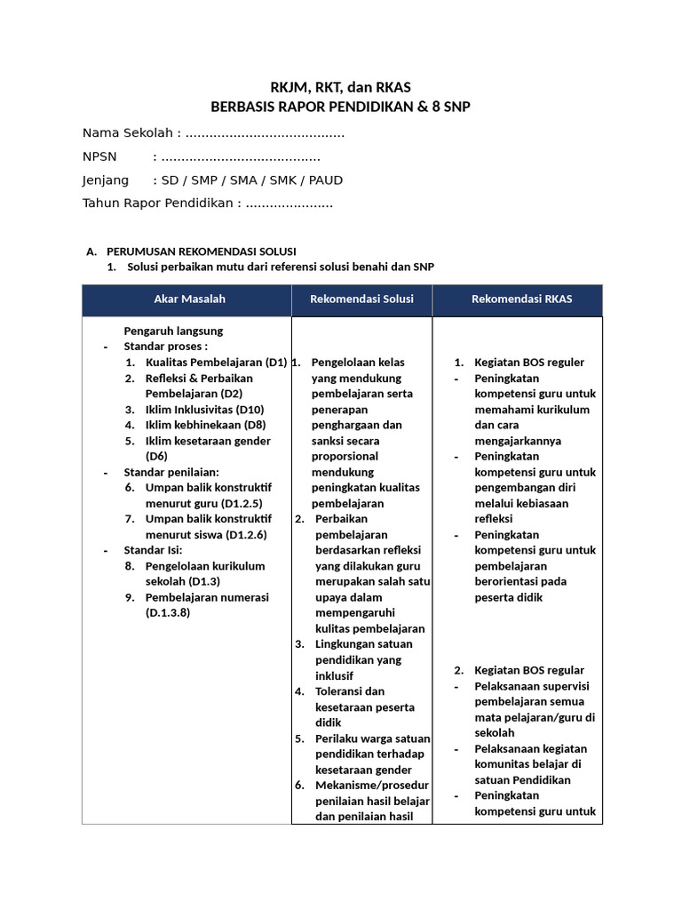 RKJM, RKT, RKAS: Solusi Mutu Pendidikan | PDF
