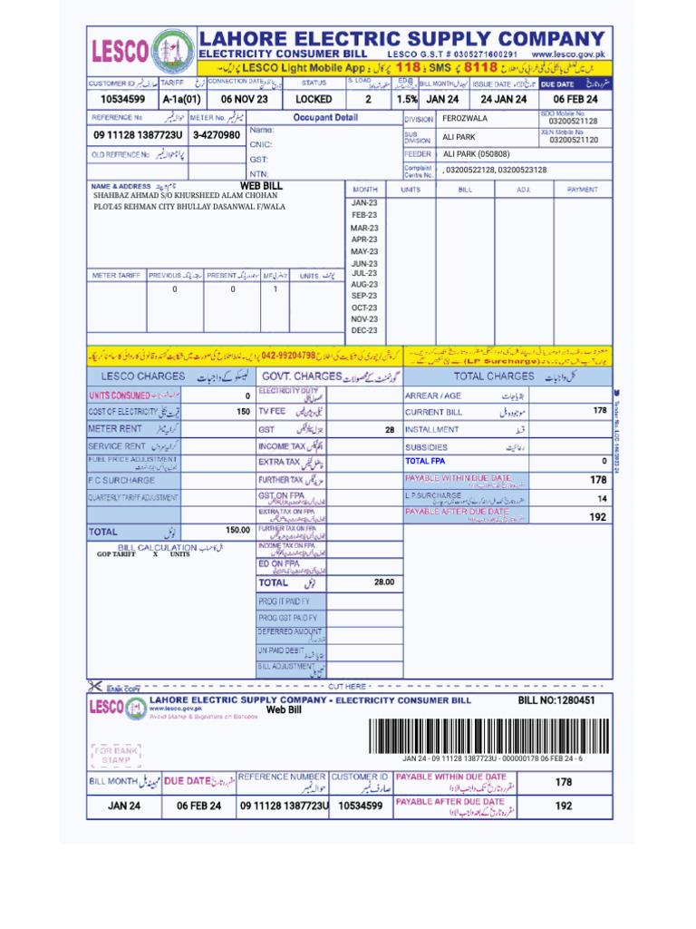 Web Bill Summary for January 2024 | PDF