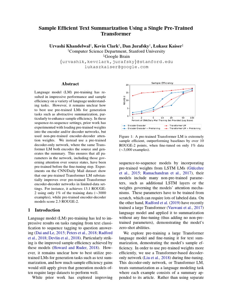 Sample Efficient Text Summarization Using A Single Pre-Trained ...
