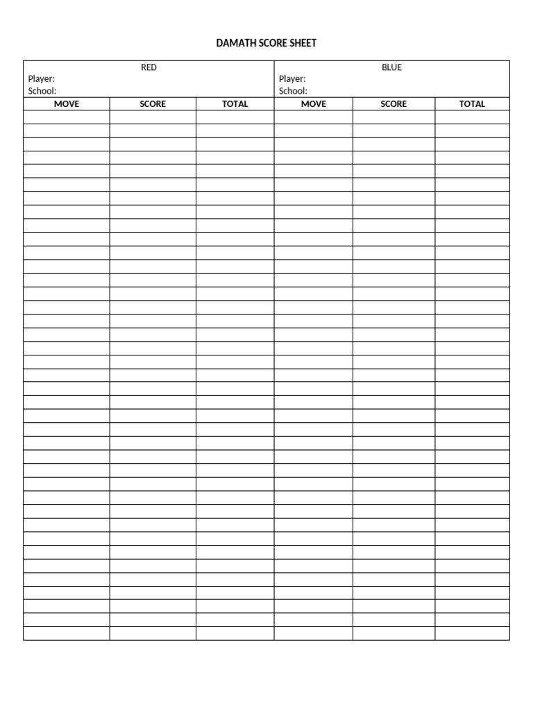 Damath Score Sheet | PDF