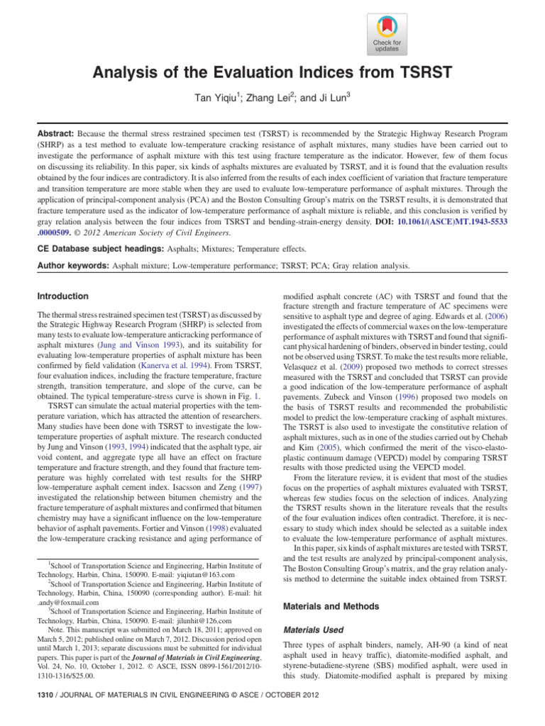 TSRST Evaluation of Asphalt Mixtures | PDF | Principal Component ...