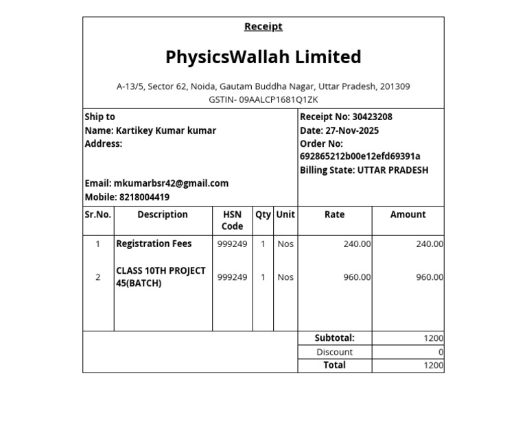 Project 45 Receipt | PDF
