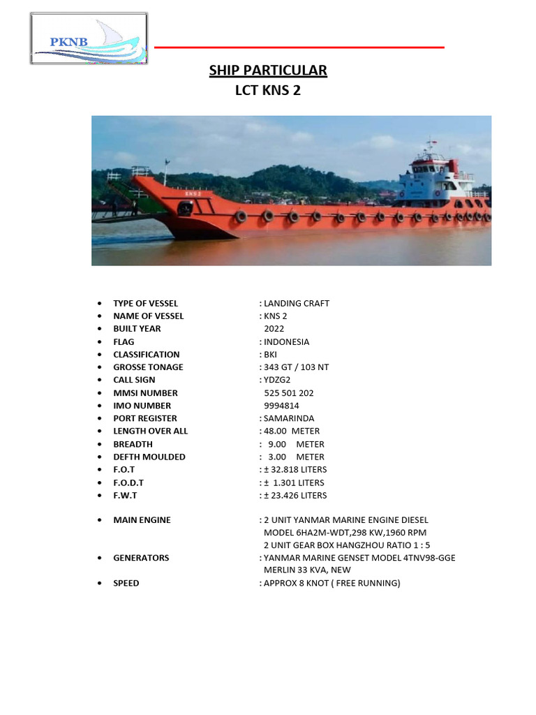 Ship Particular LCT KNS 2 | PDF