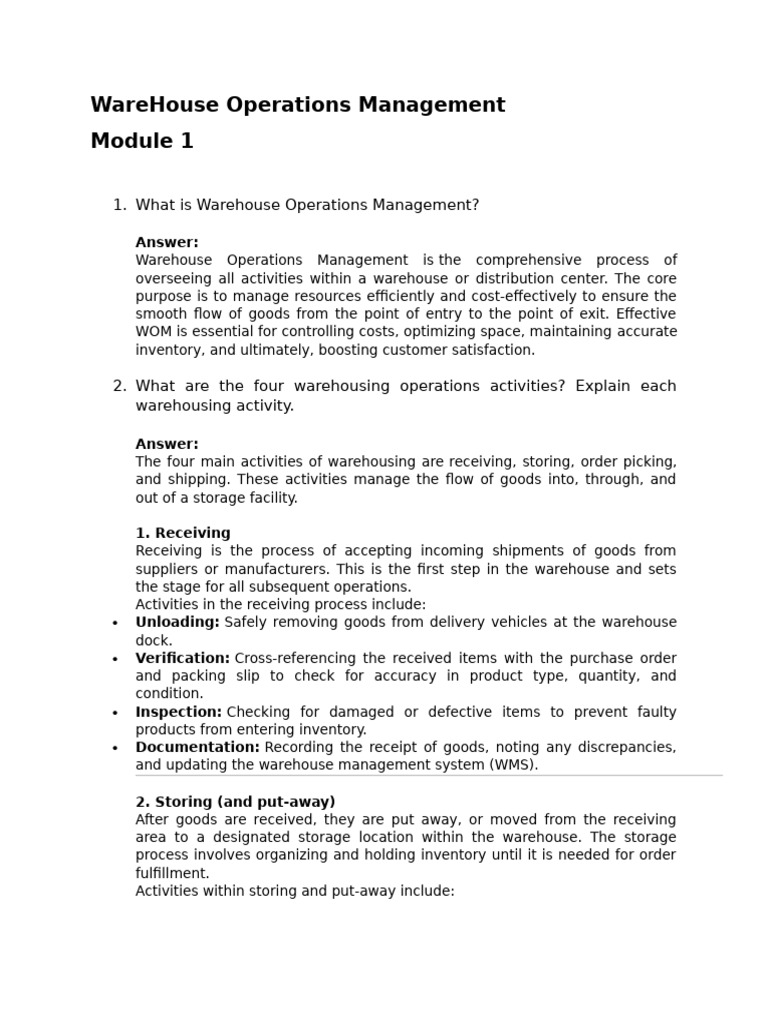 Warehouse Operations Management Overview | PDF | Warehouse | Service ...