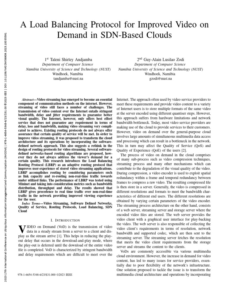 A Load Balancing Protocol For IA Brief Survey and Implemenn Networkingd ...