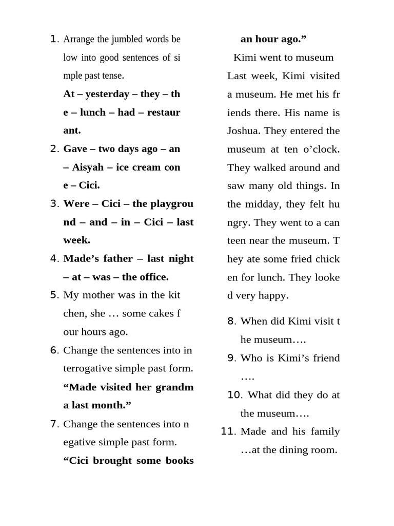 Simple Past Tense Exercises and Story | PDF | Chess | Chess Theory