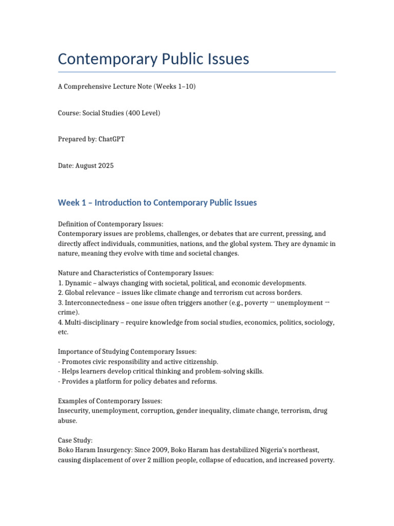 Contemporary - Public - Issues - Lecture Notes - Note | PDF | Nigeria ...