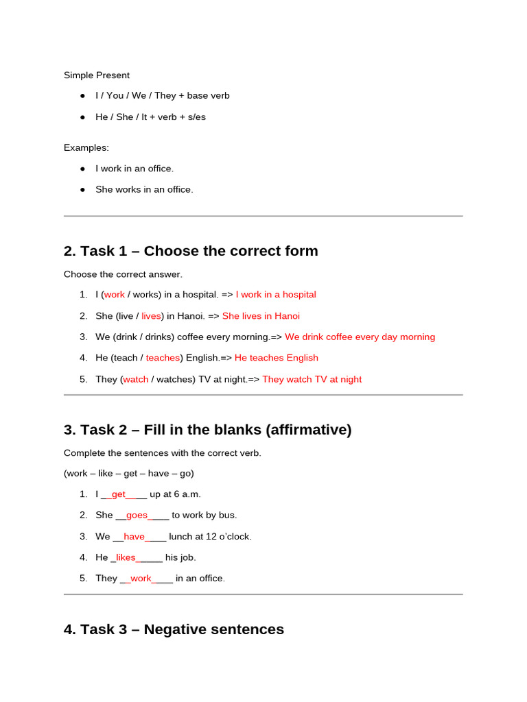 Simple Present Tense Exercises | PDF