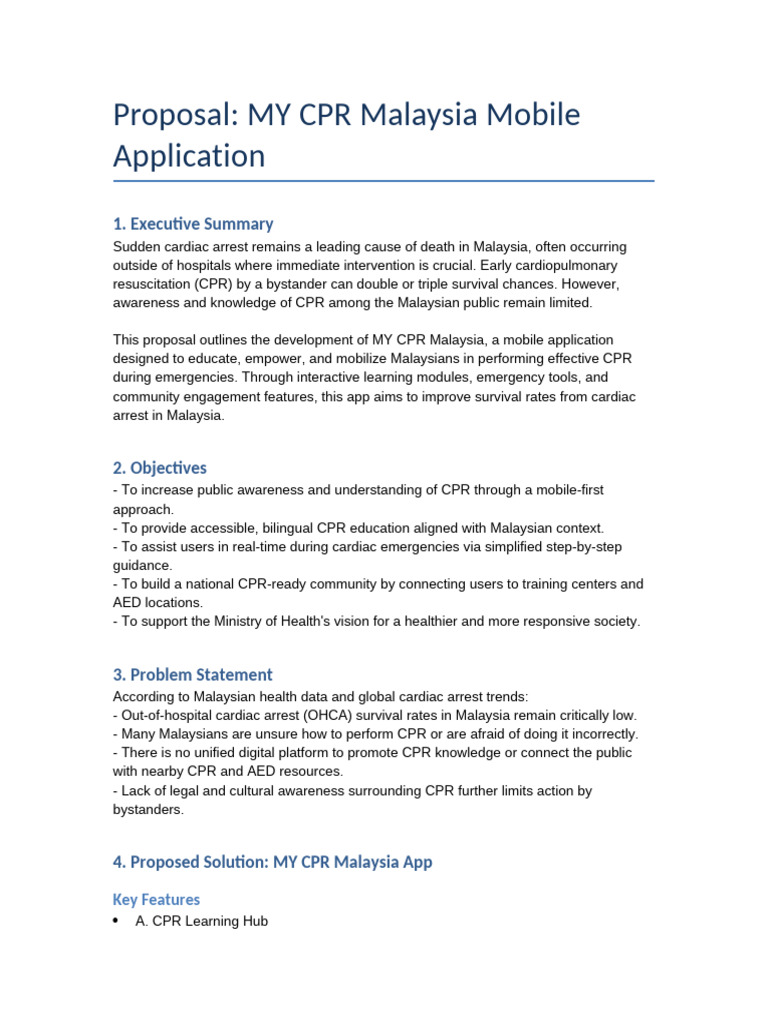MY CPR Malaysia Proposal | PDF | Cardiopulmonary Resuscitation ...