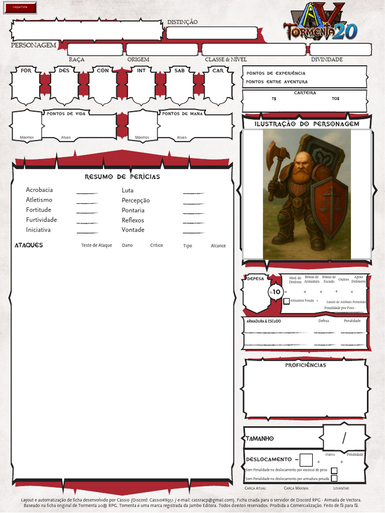 Ficha de Personagem para RPG Tormenta 20 | PDF | Jogos de tabuleiro ...