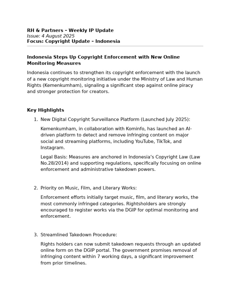 Indonesia's New Copyright Enforcement Measures | PDF | Copyright ...