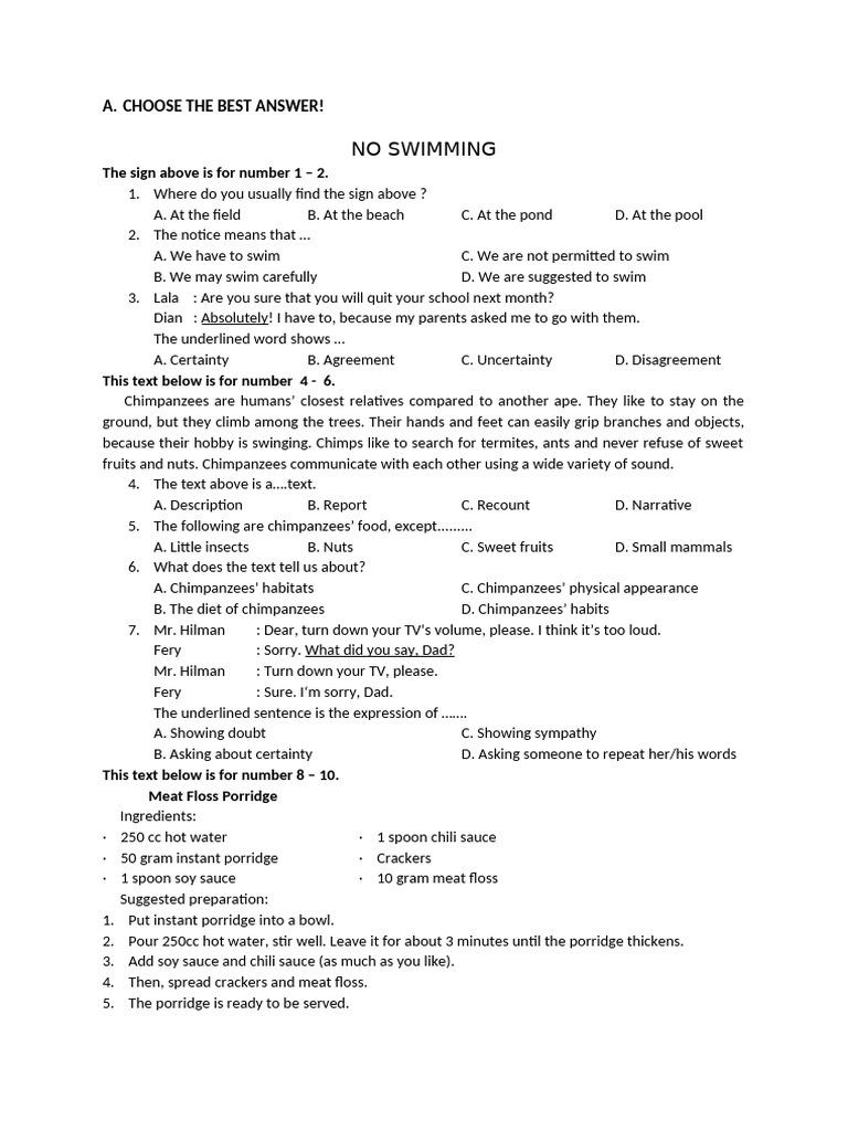Mixed Exercise and Key | PDF | Chimpanzee | Sauce