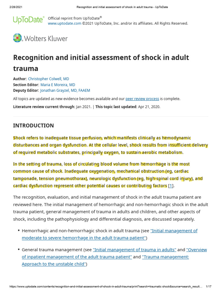 Shock Assessment in Adult Trauma | PDF | Shock (Circulatory) | Major Trauma