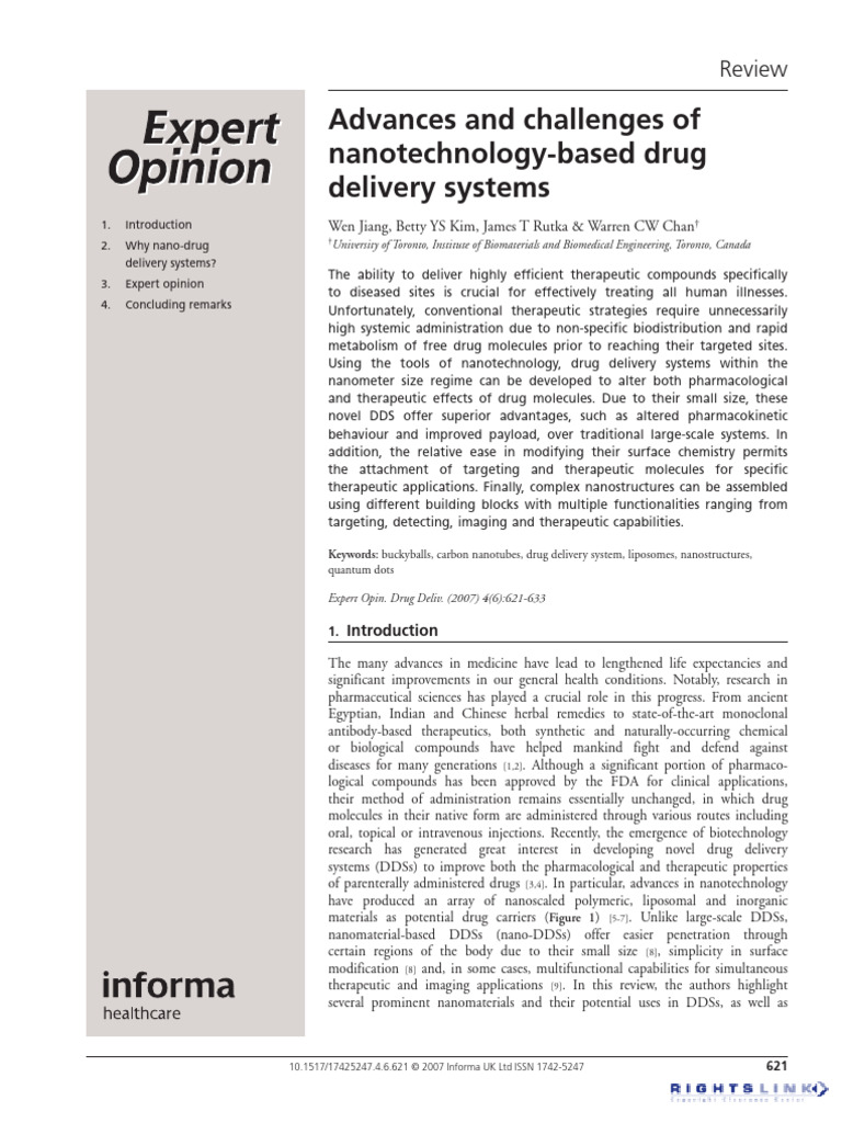 Nanotechnology in Drug Delivery Systems | PDF | Liposome | Nanoparticle