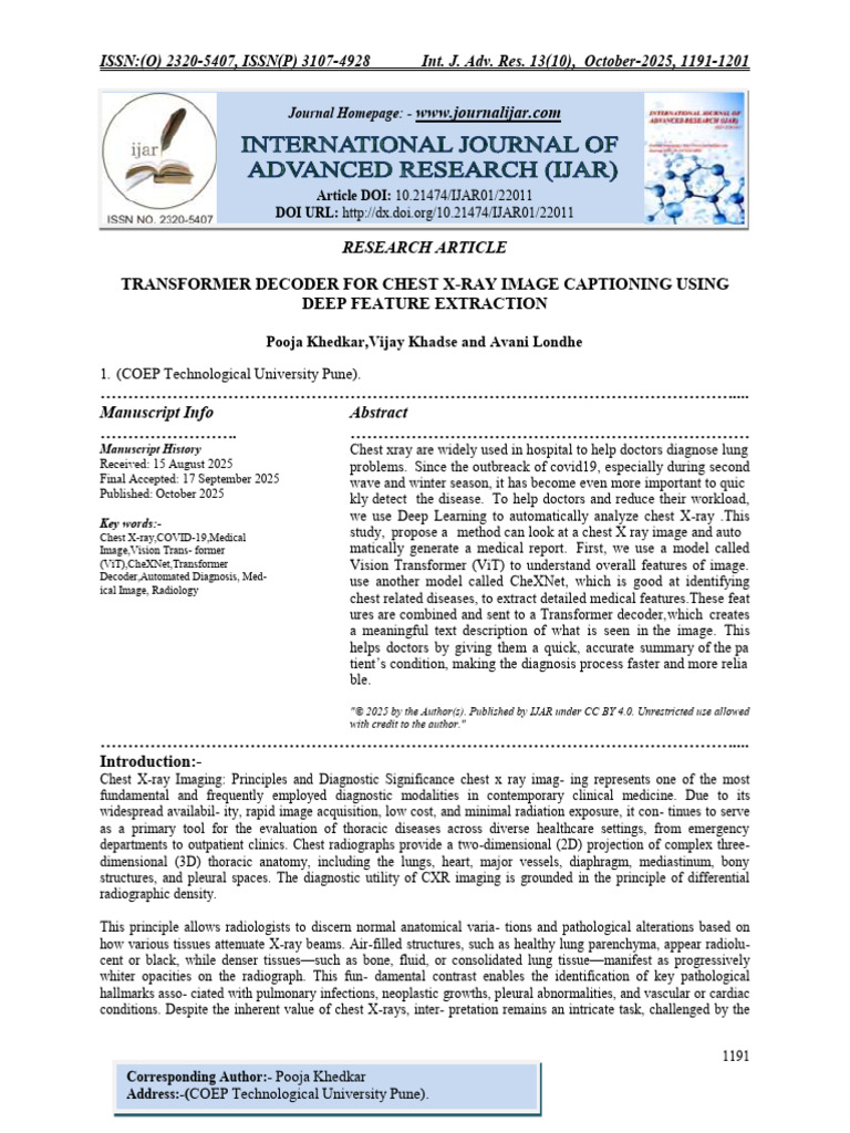 Transformer Decoder for Chest X-Ray Captioning | PDF | Pneumonia