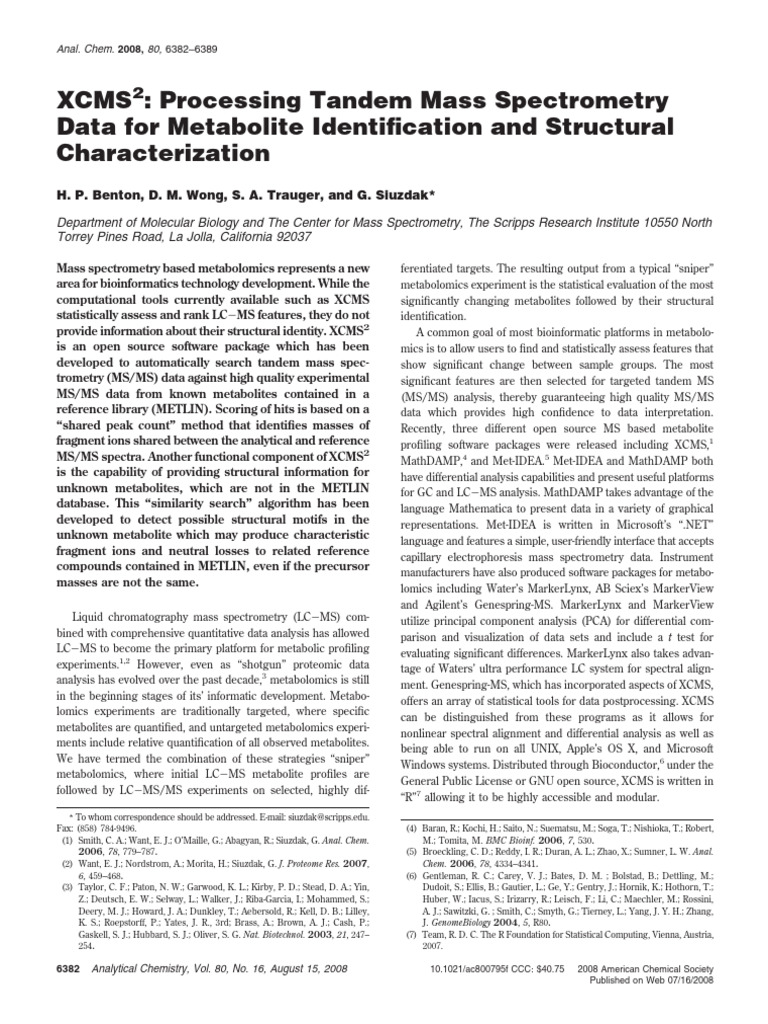 xcms2 Processing Tandem Mass Spectrometry Data For Metabolite ...
