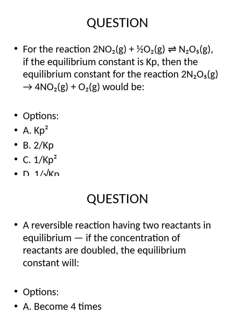Equilibrium Constant Questions and Answers | PDF