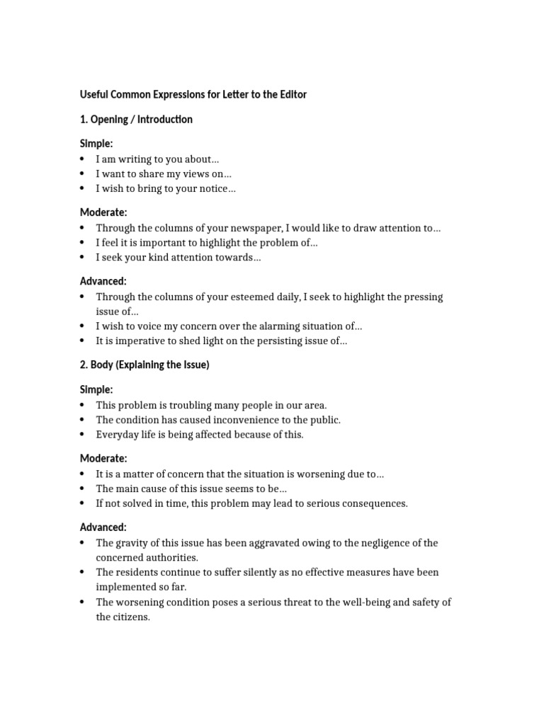 Letter to the Editor Expressions Guide | PDF