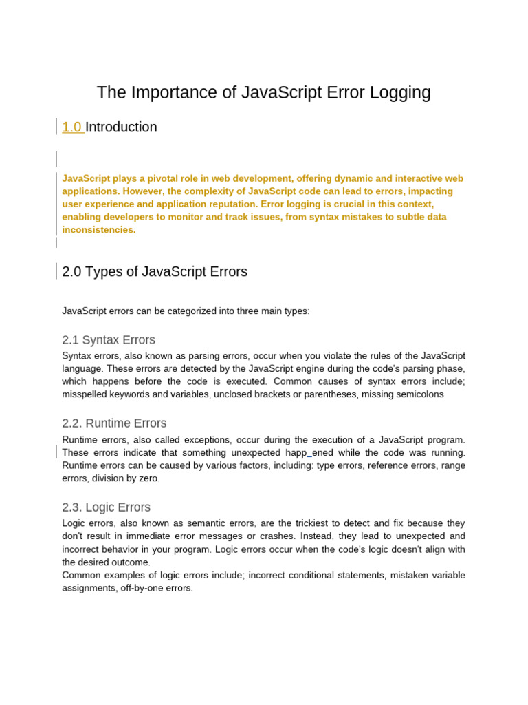 JavaScript Error Logging Essentials | PDF | Java Script | Variable ...