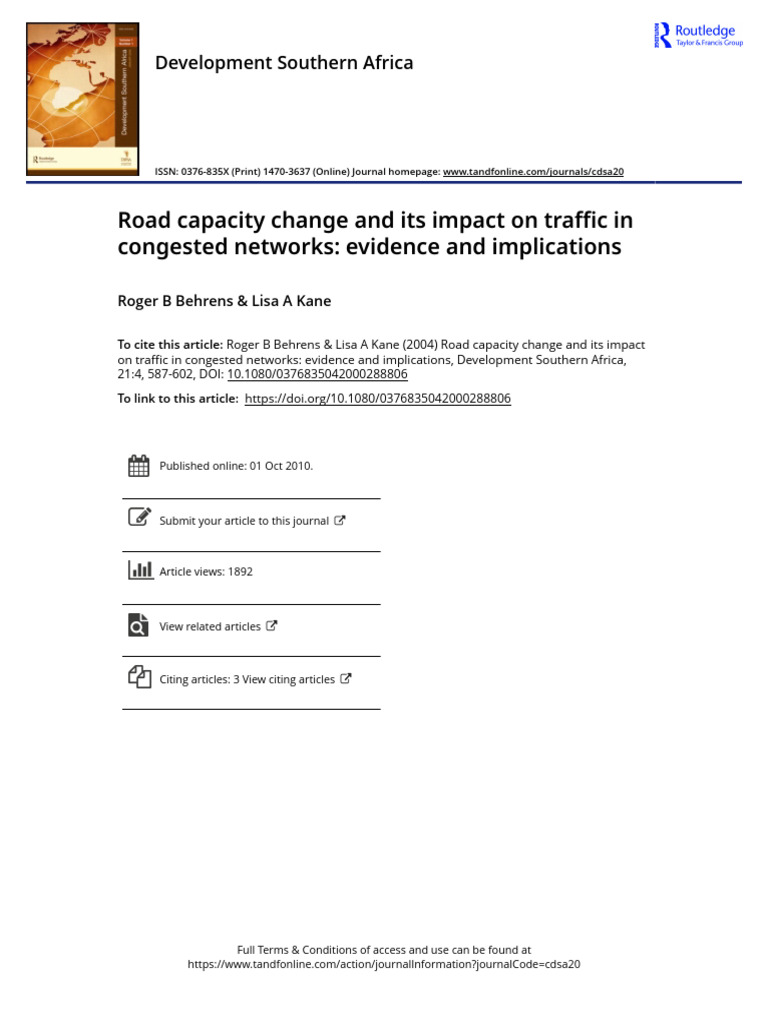 Road Capacity Changes and Traffic Impact | PDF | Traffic Congestion ...
