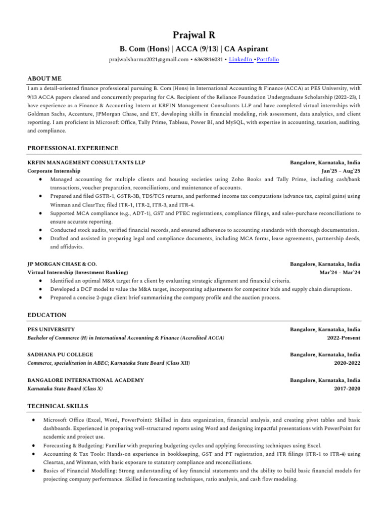 Finance Professional CV: ACCA & CA Aspirant | PDF | Business | Economies