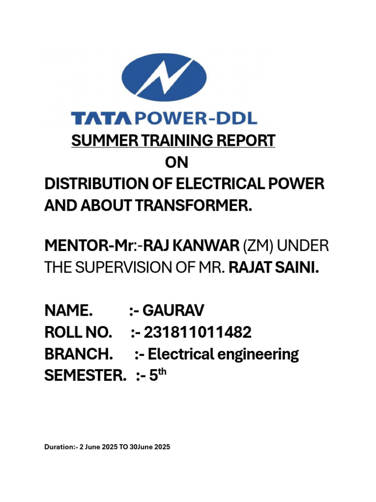 Summer Training Report on Electrical Power | PDF | Psychological ...