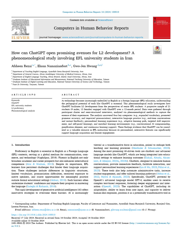 ChatGPT's Impact on EFL Learning | PDF | Language Acquisition | English ...