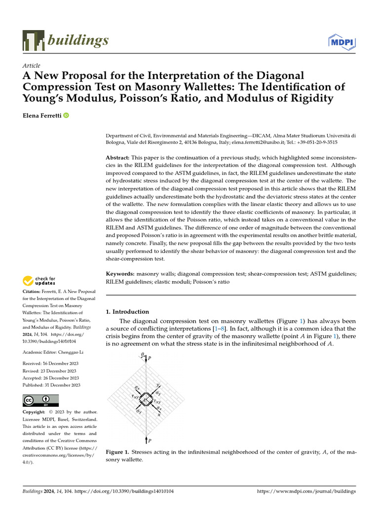 Diagonal Compression Test on Masonry | PDF | Stress (Mechanics) | Young ...