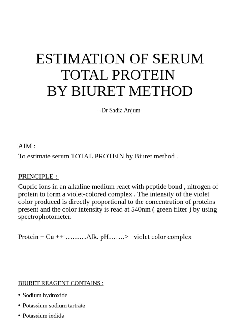 Estimation of Serum Total Proteinn | PDF | Medical Specialties ...