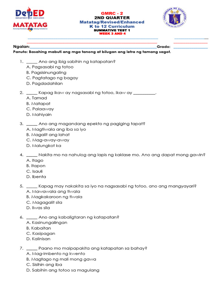 Q2 GMRC 2 (Week3n4) | PDF