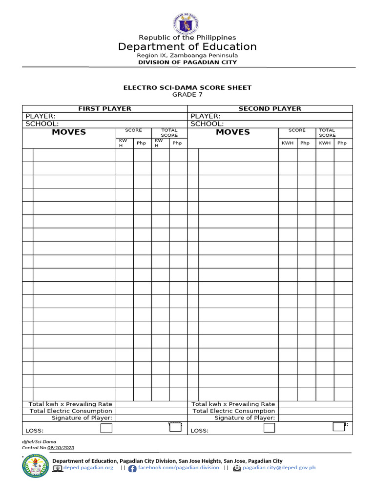 Official Sci Dama Score Sheets 1 | PDF | Electric Power | Power (Physics)