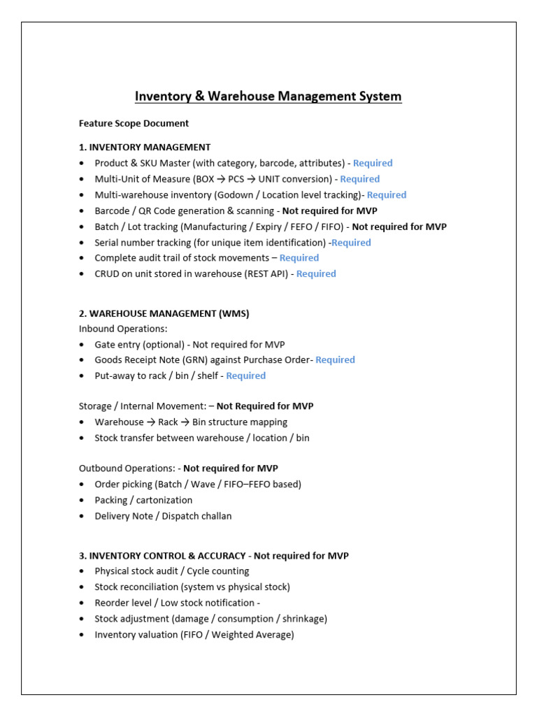 Inventory & Warehouse Management Features | PDF