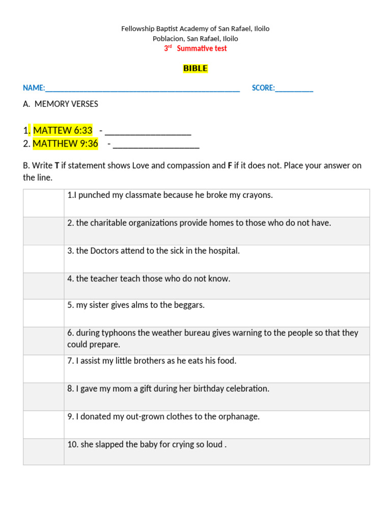 3rd Summative Test for Fellowship Academy | PDF | Tempo