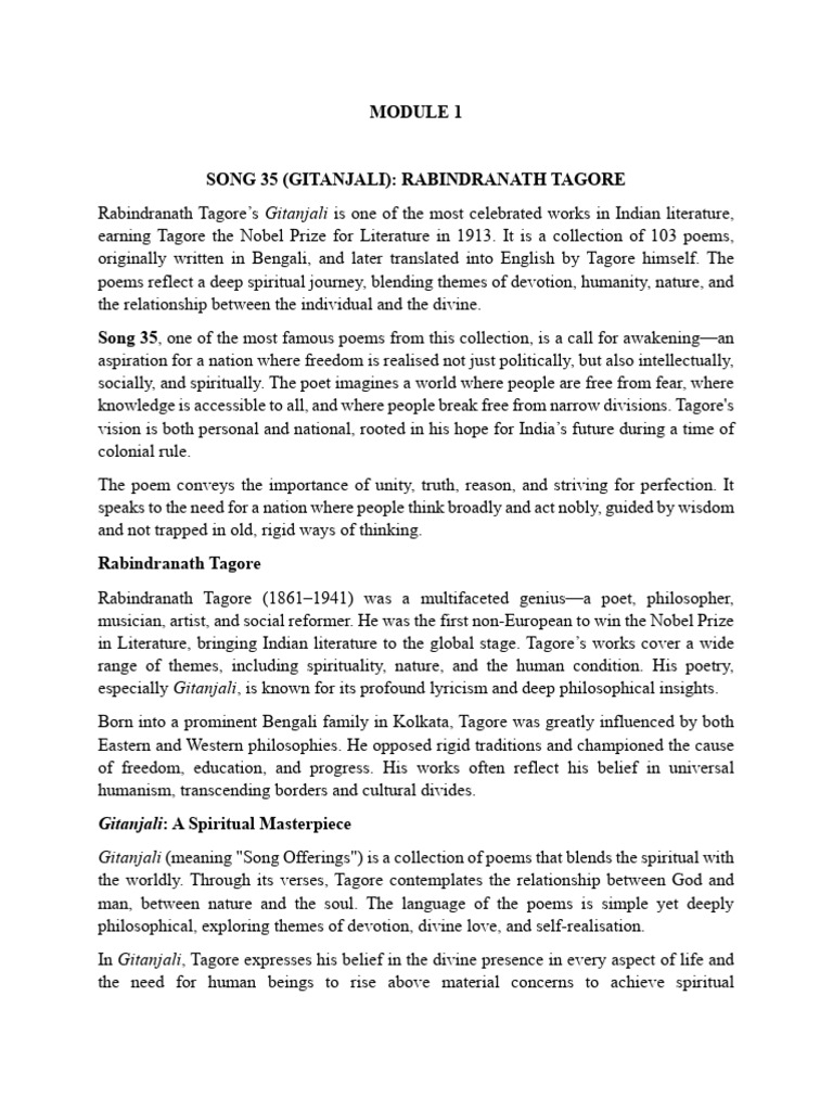 Module 1 Notes 1st Sem English Literature | PDF | Poetry | Rabindranath ...
