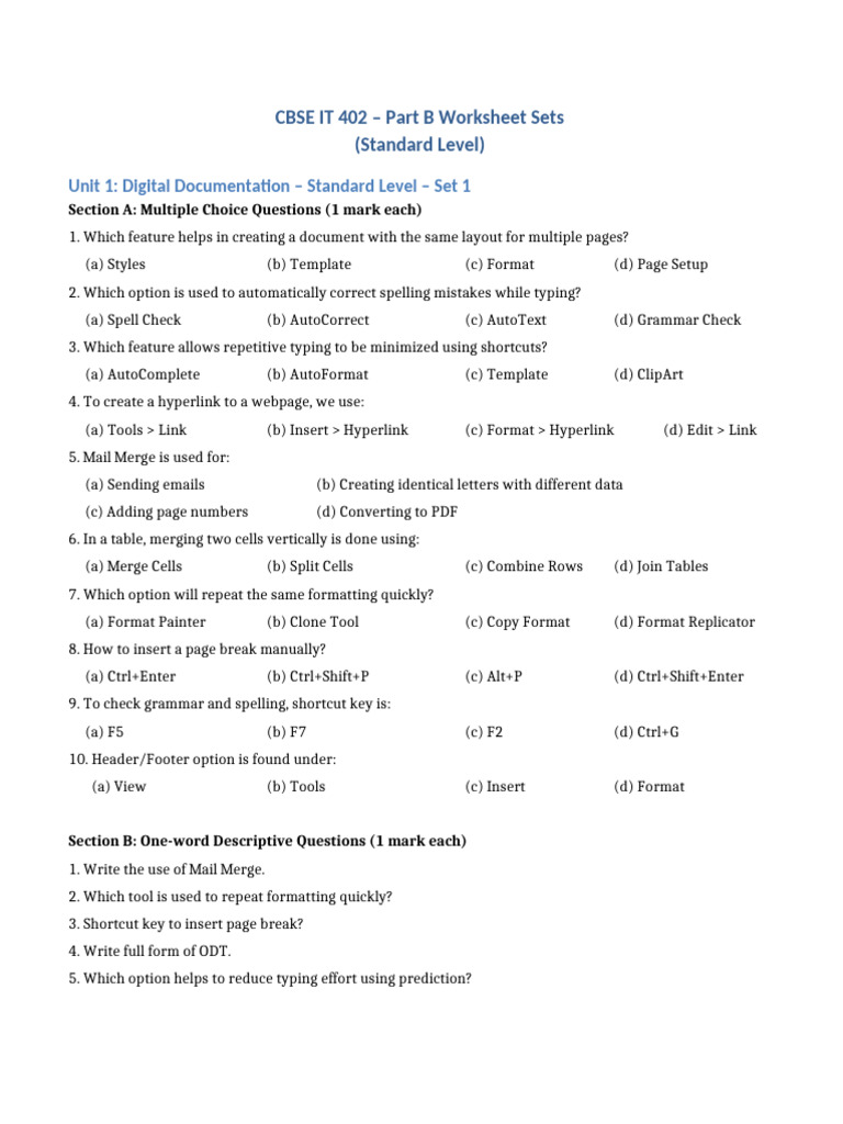CBSE IT 402 Digital Documentation Quiz | PDF | Spreadsheet | Hyperlink