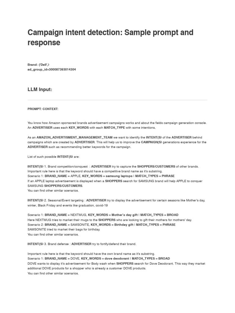 Campaign Intent Detection - Sample Prompt and Response | PDF | Laptop ...