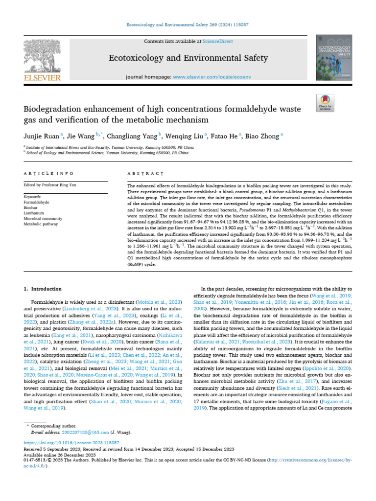 Enhancing Formaldehyde Biodegradation | PDF | Chemistry