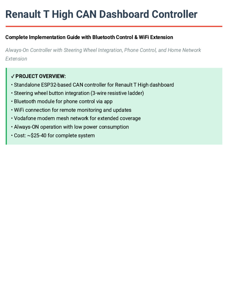 Renault T High CAN Controller Guide | PDF | Microcontroller | Wi Fi