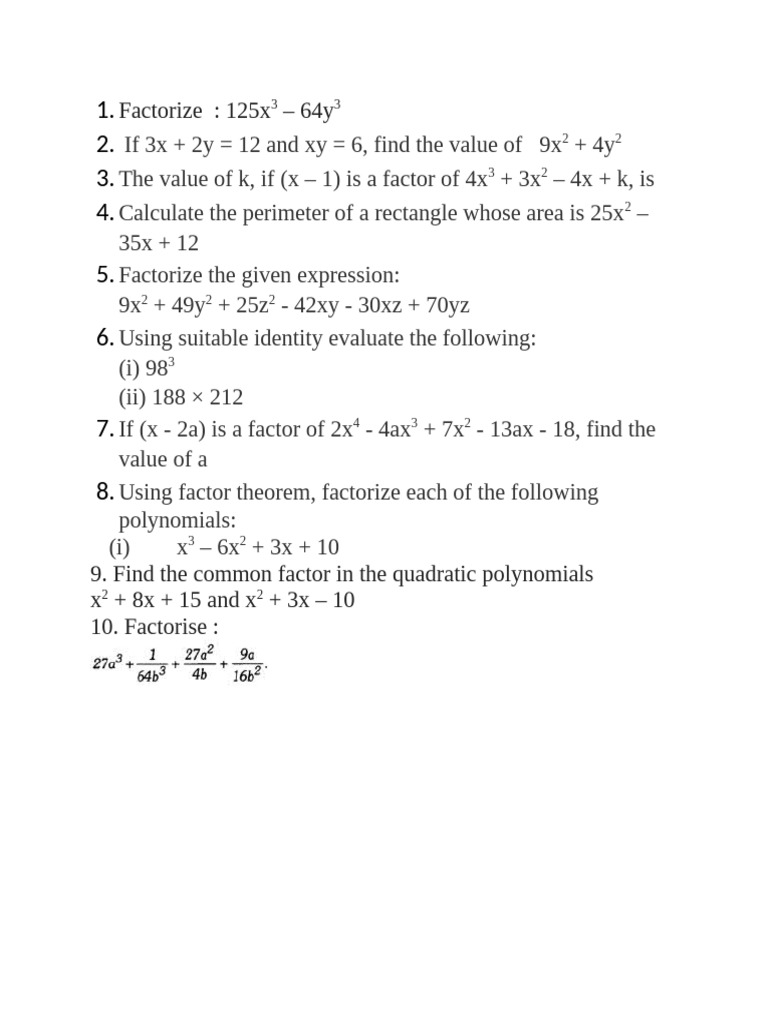 Polynomial Factorization and Evaluation Guide | PDF