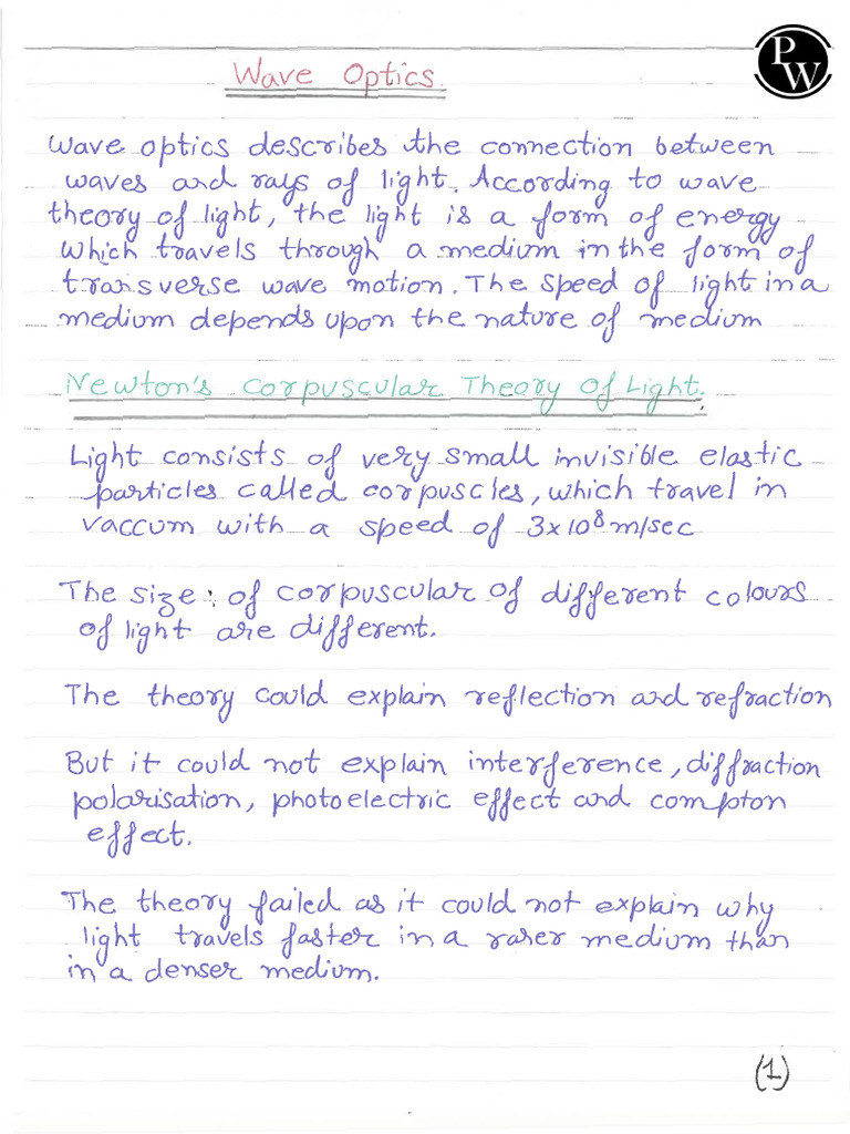 Wave Optics Handwritten Notes | PDF