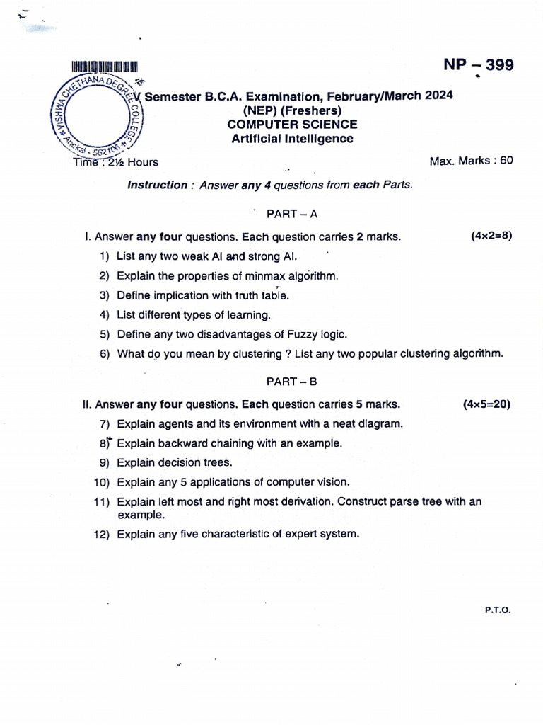 BCA AI Exam Questions February 2024 | PDF | Artificial Intelligence ...