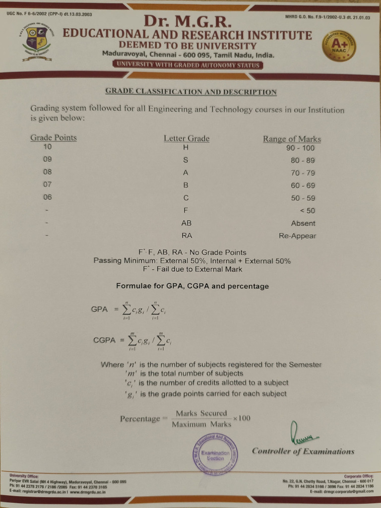Grading System for Engineering Courses | PDF | Higher Education ...