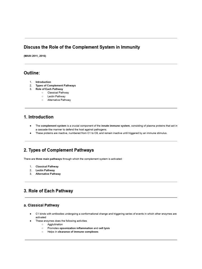 Role of The Complement System in Immunity | PDF
