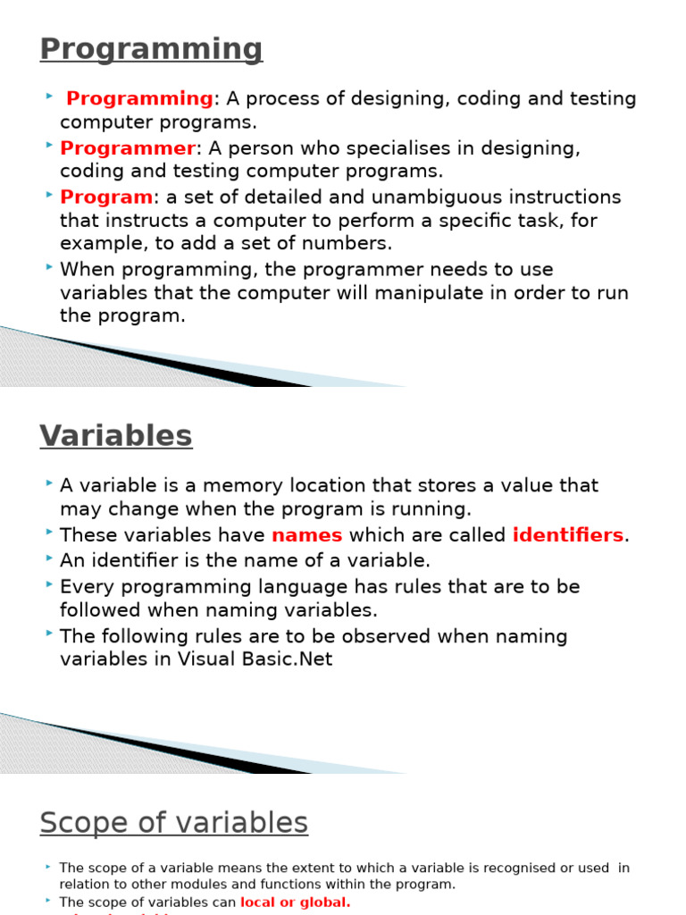 Understanding Variables in Visual Basic | PDF | Variable (Computer ...
