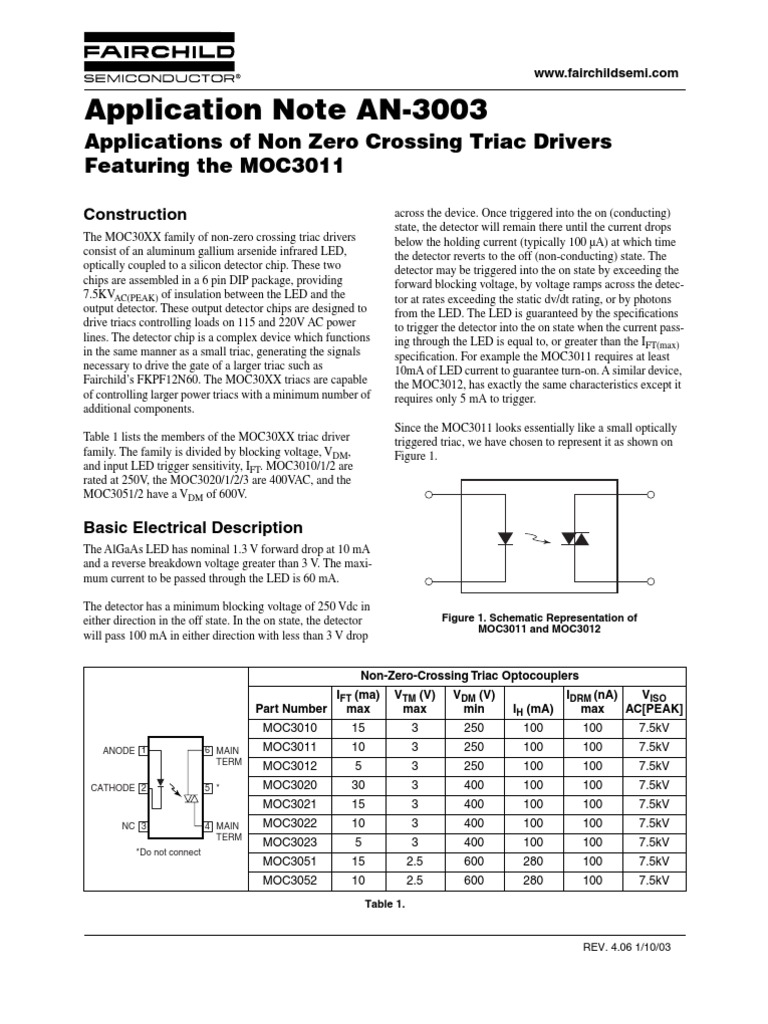 An-3003 Applications of Non Zero Crossing Triac Driver Featuring | PDF ...