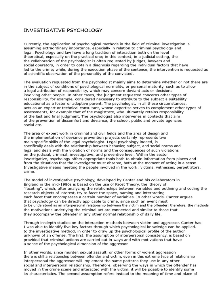 Investigative Psychology | PDF | Offender Profiling | Crimes
