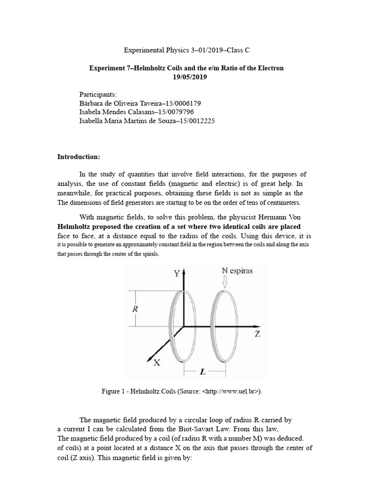 Report 07 - Helmholtz Coils | PDF | Electron | Magnetic Field