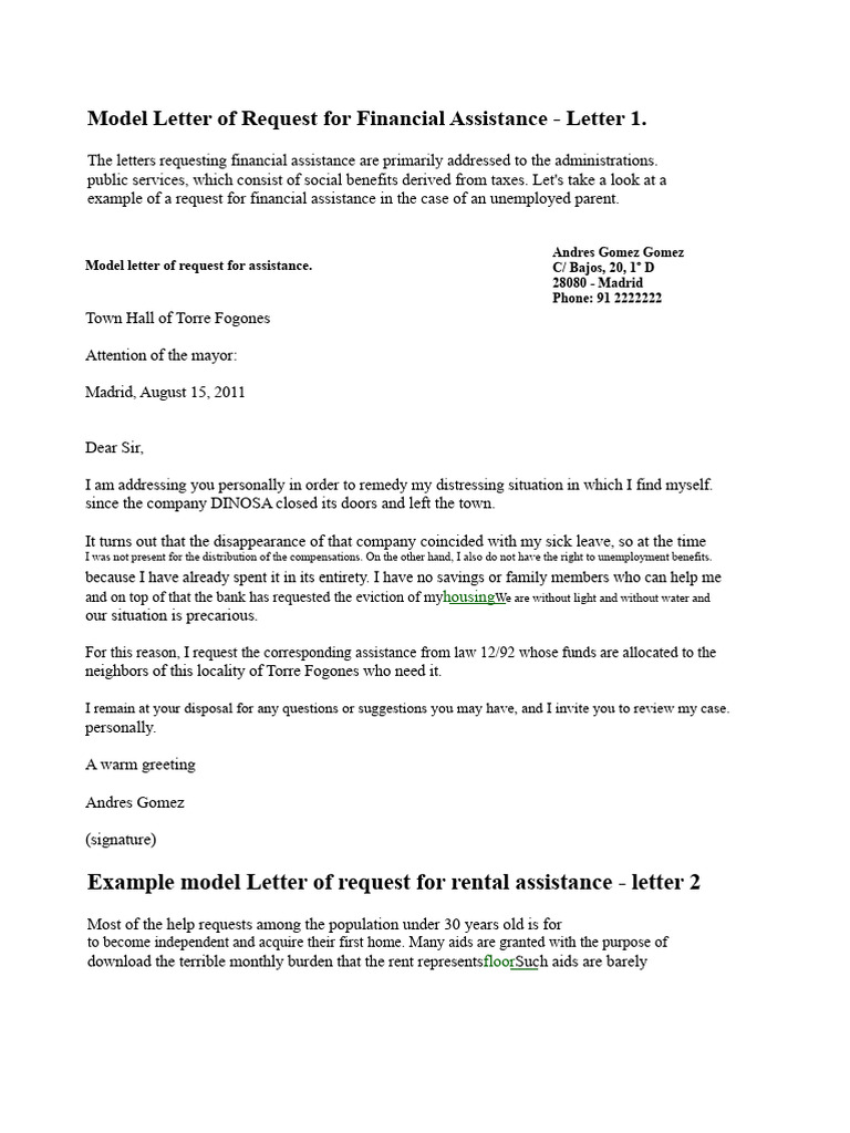 Financial Assistance Request Letter Template | PDF | Travel Visa