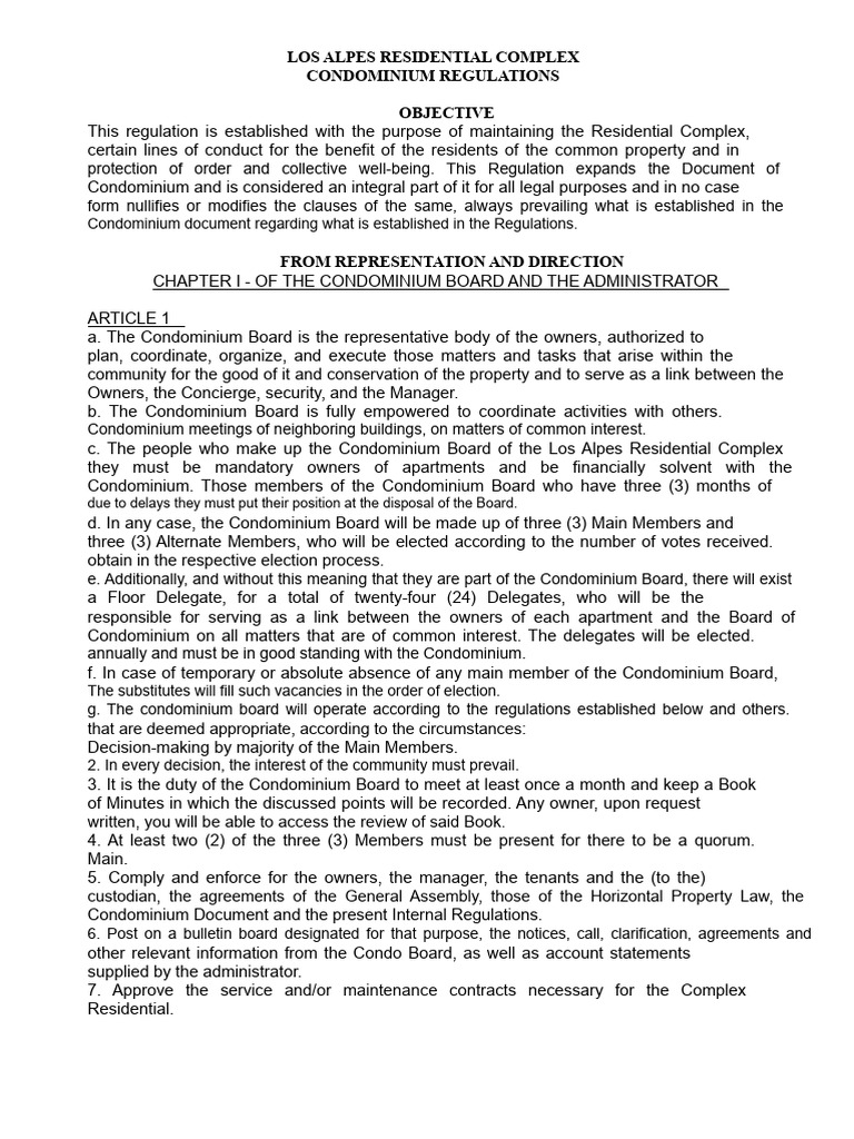 Los Alpes Condominium Regulations | PDF | Condominium | Apartment