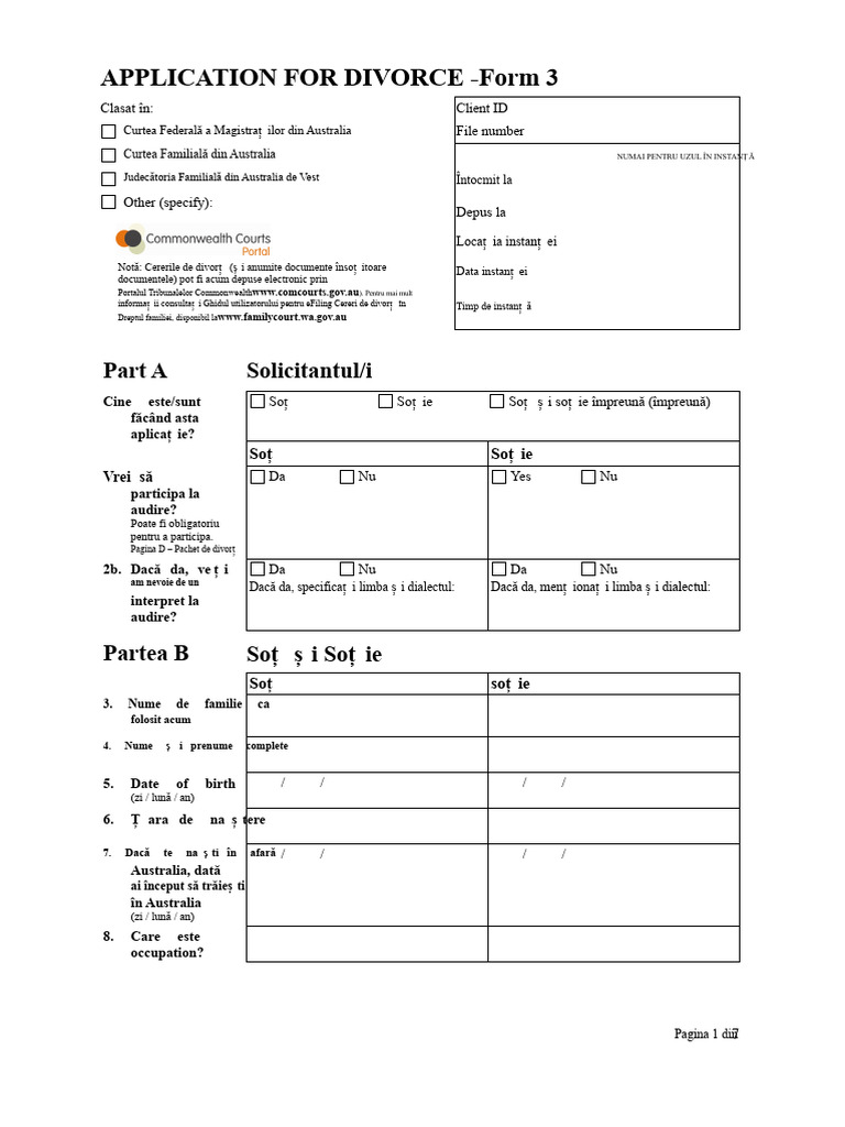 Formular de Cerere de Divorț Format PDF | PDF